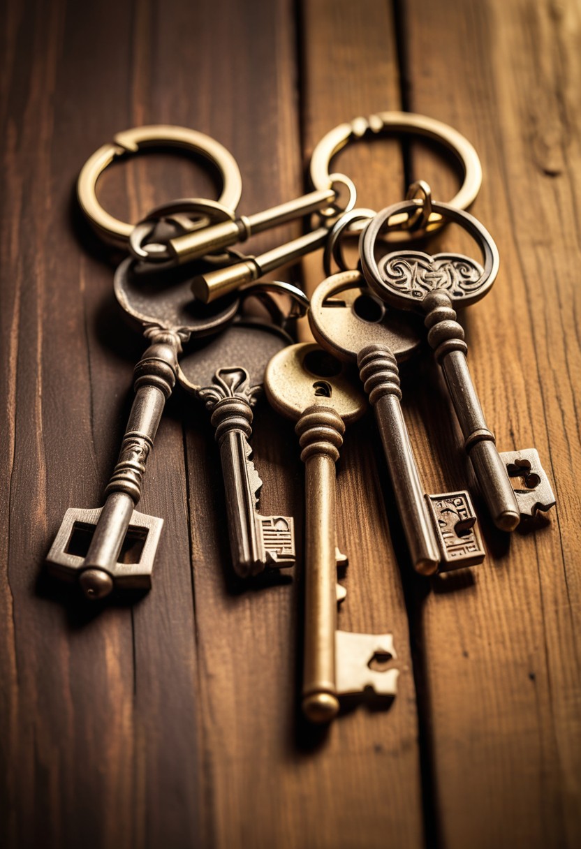 pikaso_texttoimage_a-dark-old-keychain-with-old-dark-Mortice-Keys-on-